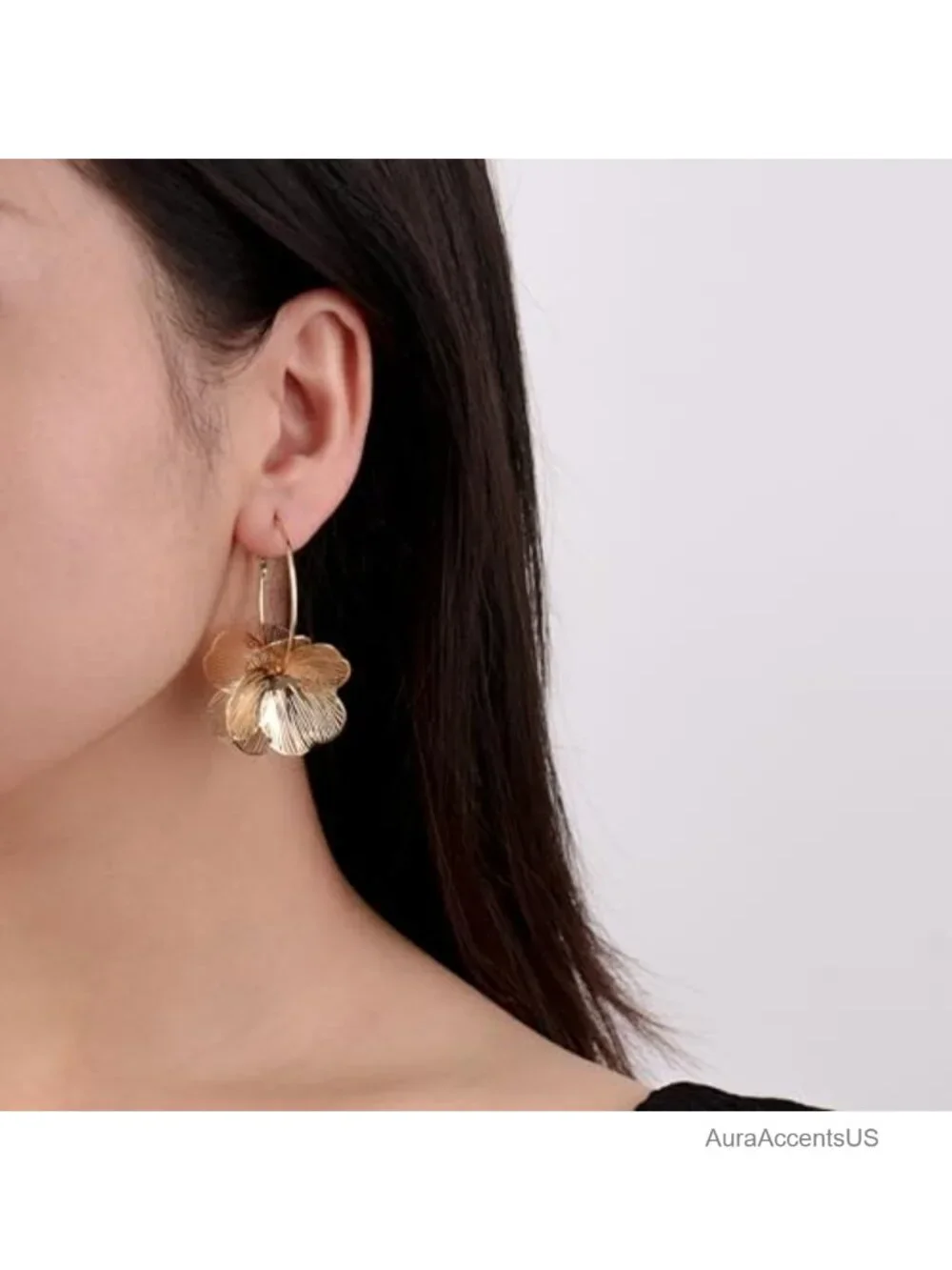 Dangle Flower Gold Hoop Earrings for Women - Lightweight Tarnish-Resistant Gift